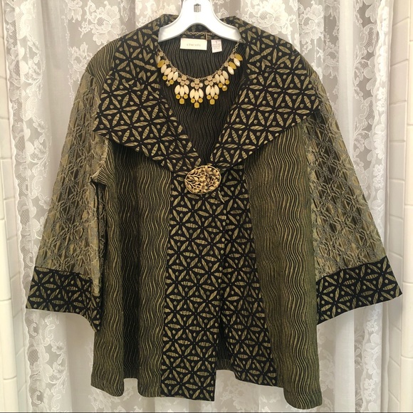 CHICO'S * NWOT Green/Black Metallic Kimono Jacket - Picture 1 of 9